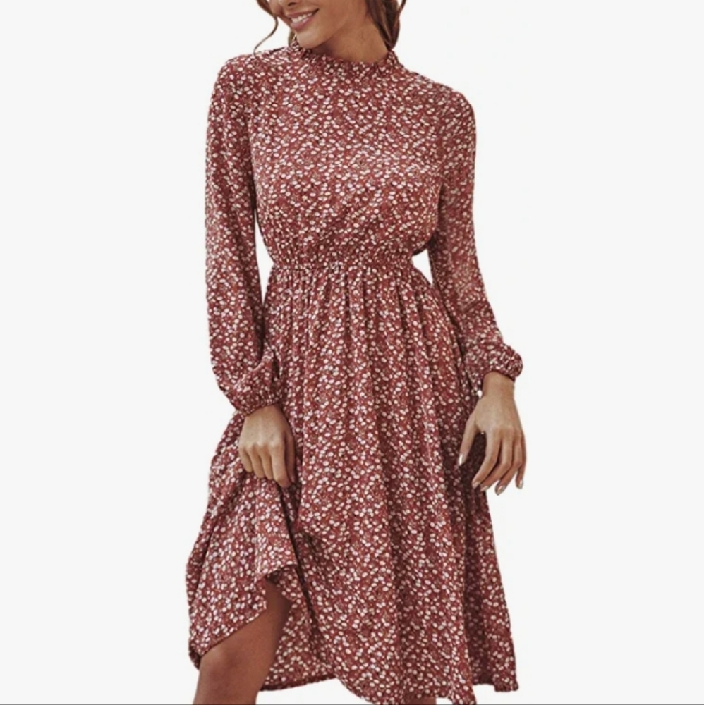 Floerns Women's Mock Neck Long Sleeve Floral Print Work Dress New w/o Tags